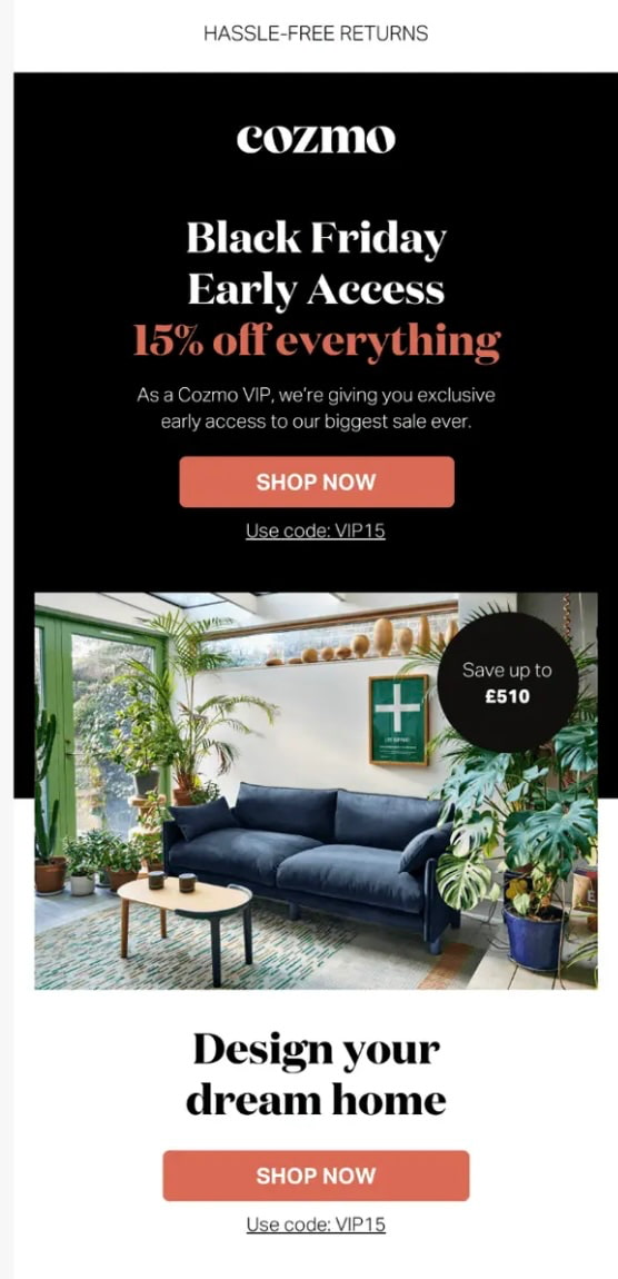 Example of a brand offering early access to Black Friday deals.